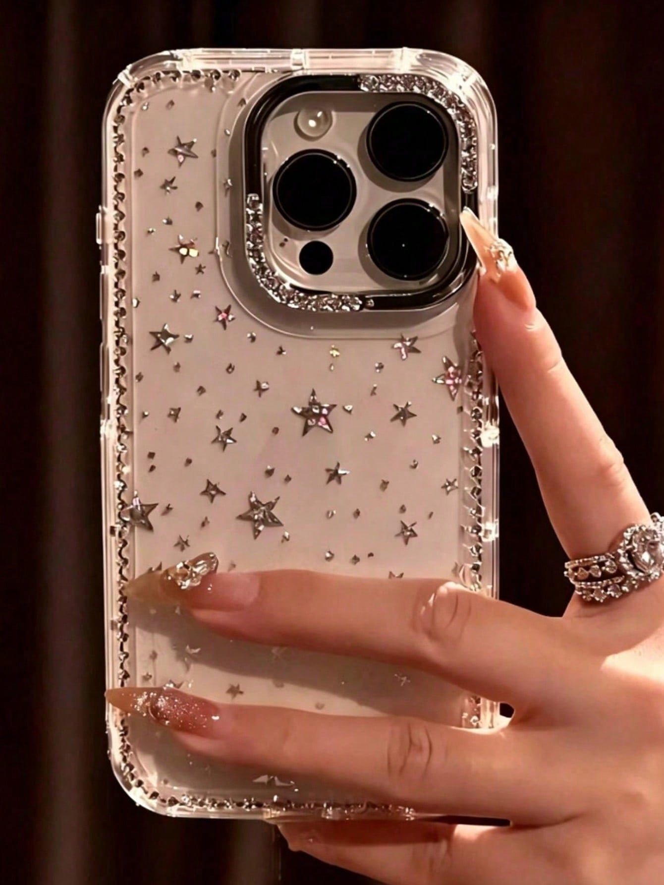 Large Hole Rivet Frame Phone Case, Full Screen Laser Starry Sky Transparent Phone Case, Suitable For IPhone 11/12/13/14/15/16/16 Pro Max Transparent Hard Protective Cover, With Premium Hand Feel, Suit