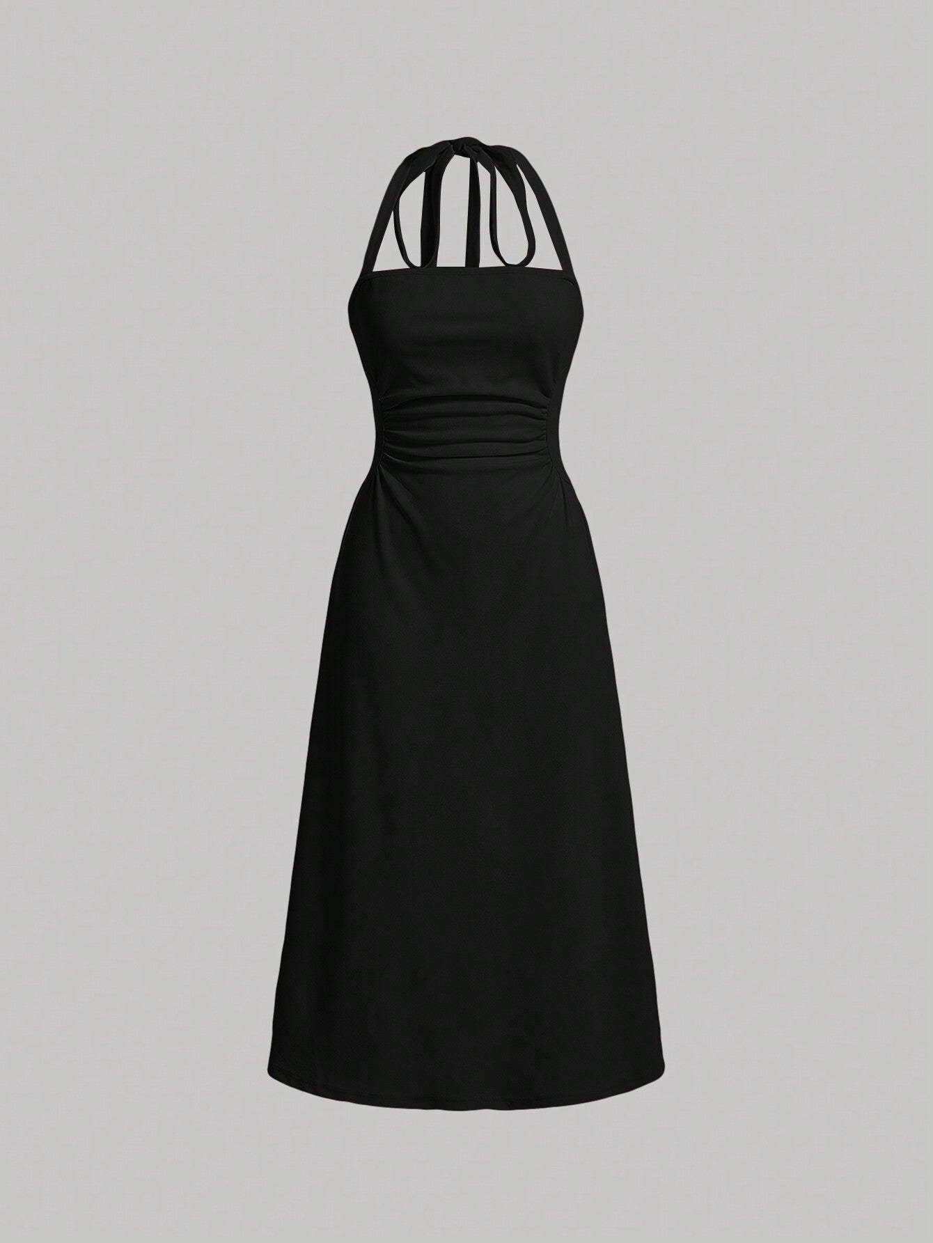MOD Women's Pleated Ruched Waist Halter Neck Slim Fit Black Prom Dress