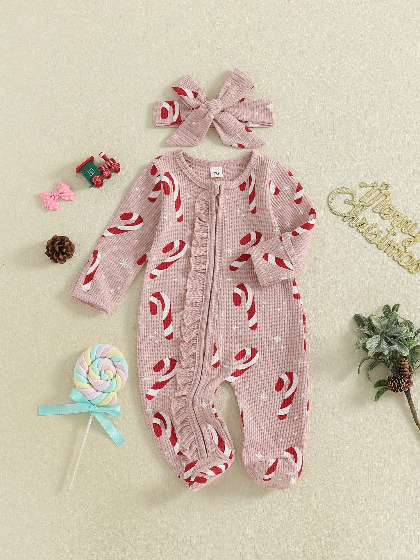 My First Christmas Baby Girl Boy Outfit Newborn Christmas Waffle Knit Ruffle Footie Romper Jumpsuit Xmas Clothes