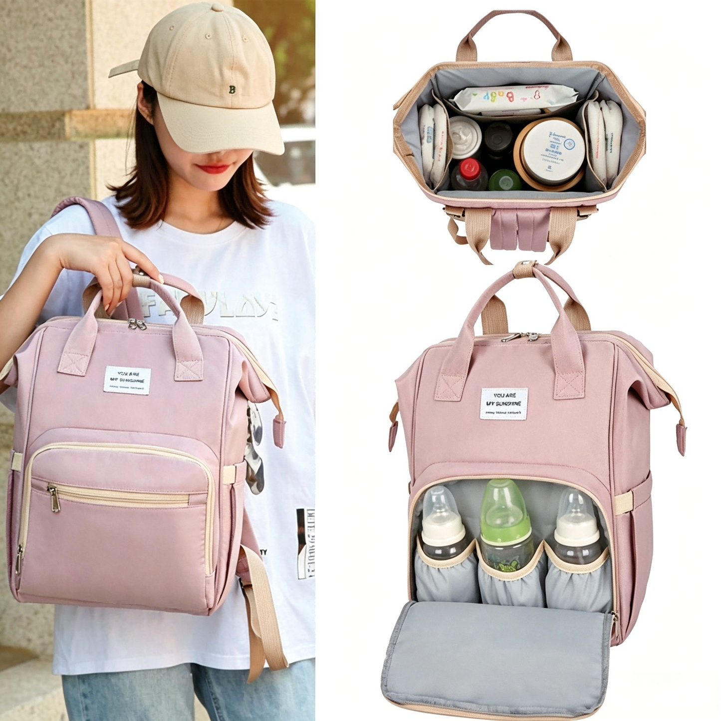 Oaoleer 1pc New Foldable Bed Diaper Backpack, Waterproof And Wear-Resistant, Large Capacity, For Travel, Outings And Daily Use