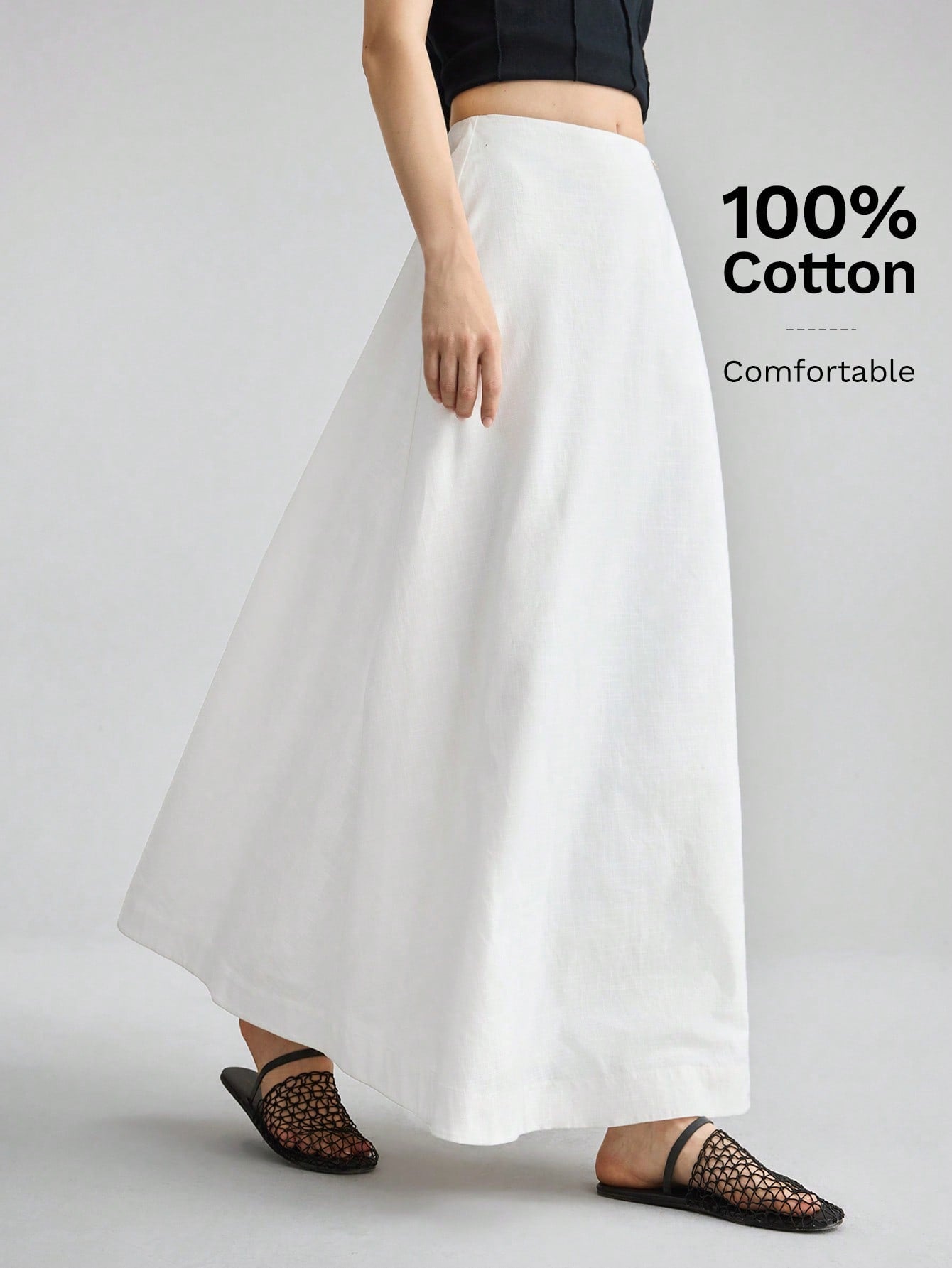 Ontre Women's White Summer Basic Vacation A-Line Skirt, Bamboo Texture Soft Thick Fabric With Pockets,Elegant Boho Vintage Style Office Attire