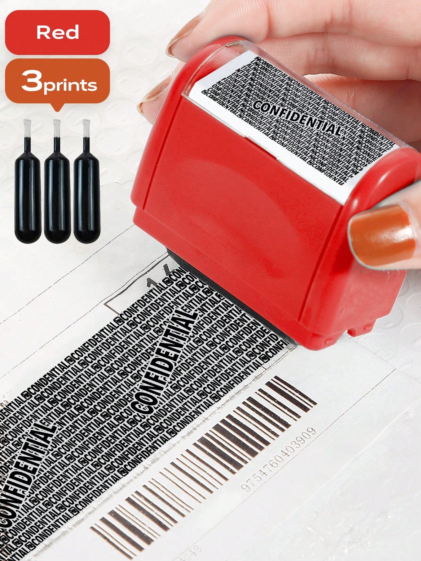 Privacy Protection Roller Stamp, Delivery Slip Address Privacy Pen, Personal Information Leakage Prevention, Convenient Privacy & Security Protection, Fast Drying Stamp Ink- 3 Refill Ink Cartridges A
