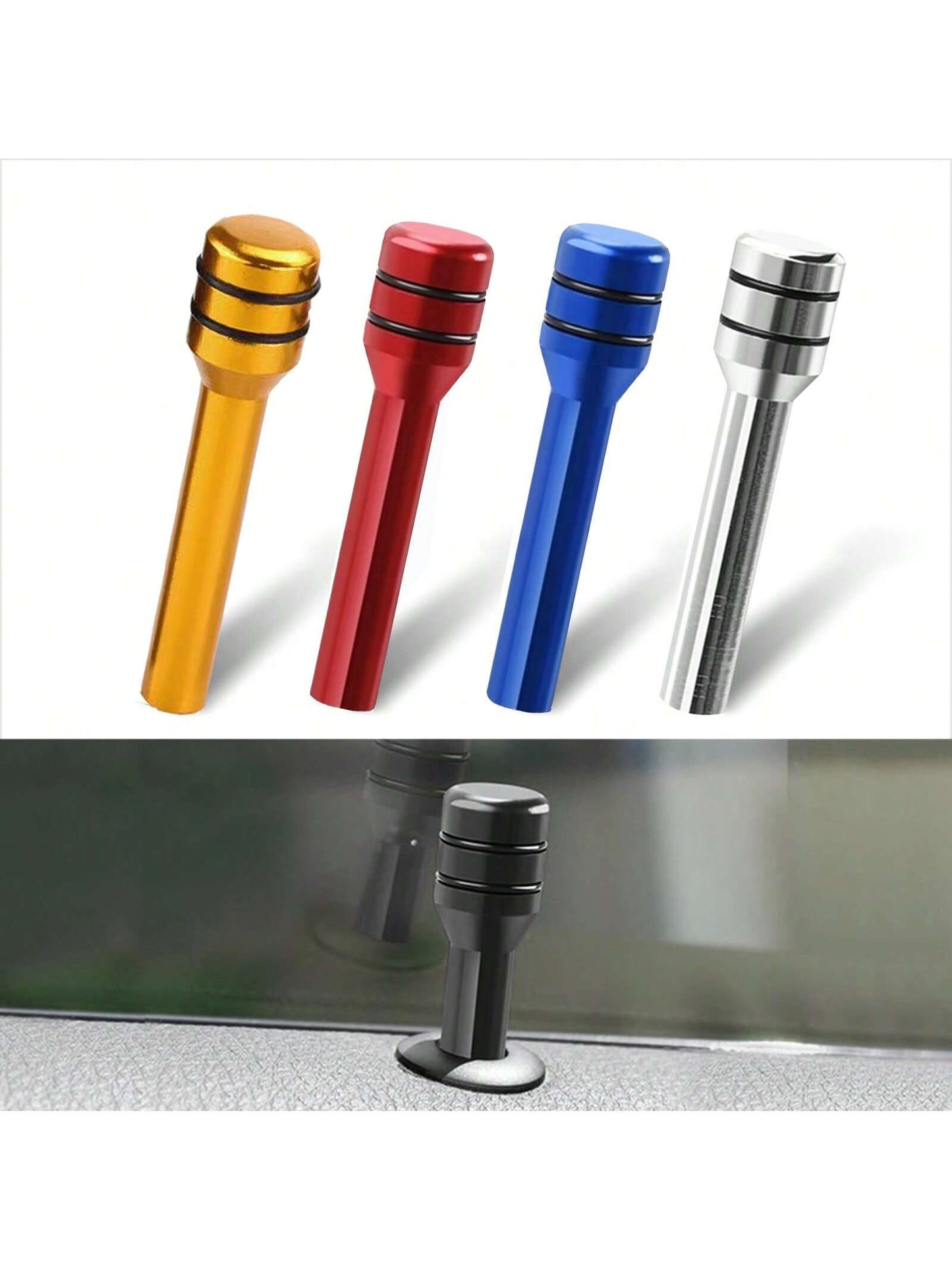 ROJEMXVE 4pcs Car Door Lock Knob, Aluminum Alloy Interior Door Lock Pin, 1.9"X0.4" Door Lock Knob Button, Car Interior Accessories, Compatible With Most Cars, Trucks And
