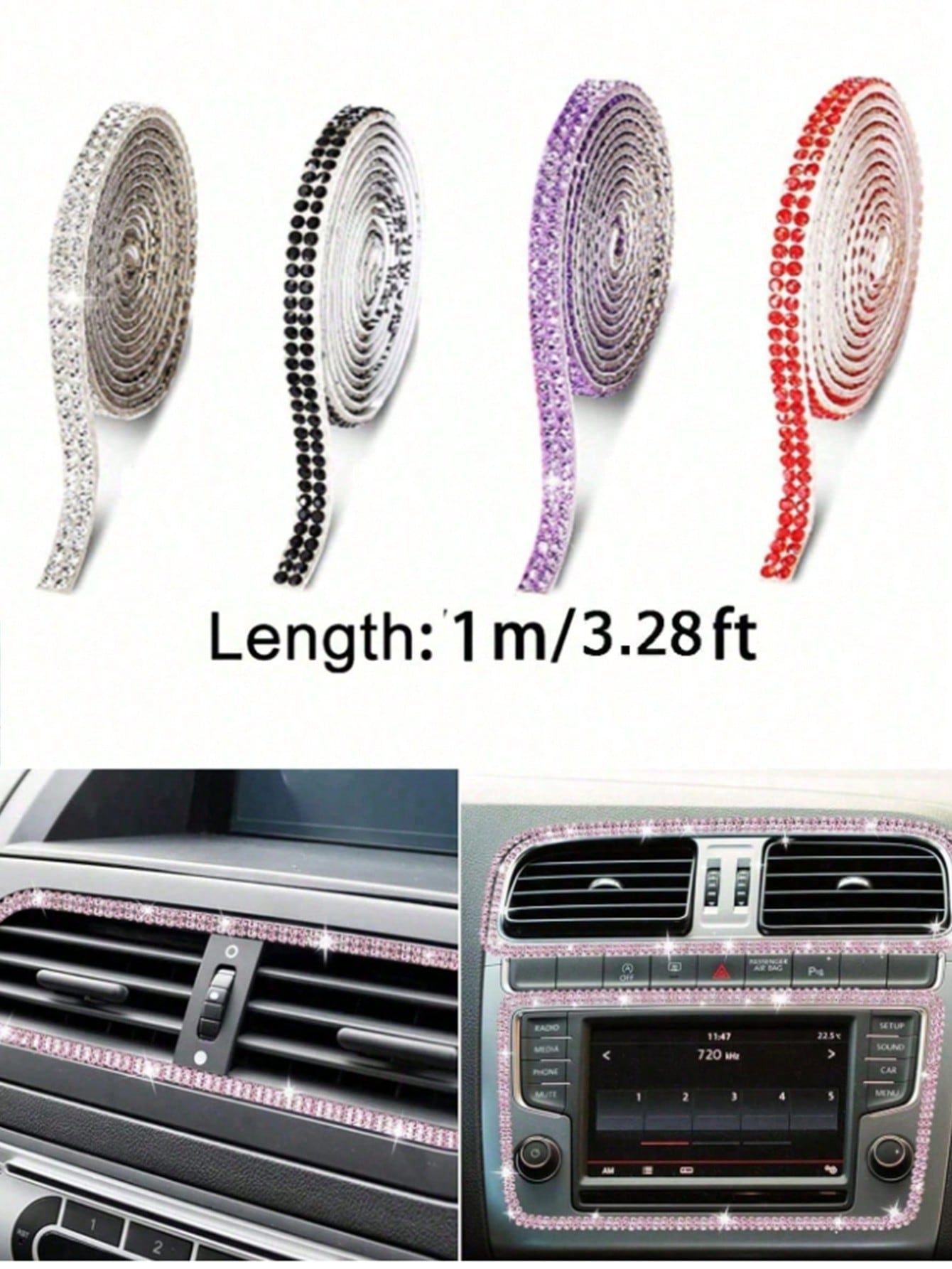 Sparkling 1-Meter Self-Adhesive Rhinestone Strip For Car Interior Party & Wedding Decor- PVC Crystal Bling Trim For Vehicle Dashboard, Door Handles Windows And Gift Boxes