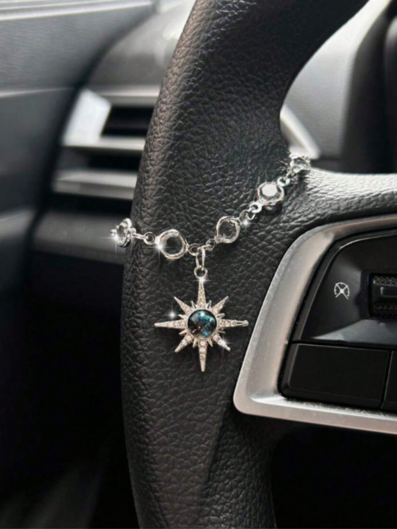 Starry Sky Sun Car Pendant, Rhinestone Sun Charm Vintage Alloy Decor For Car Steering Wheel