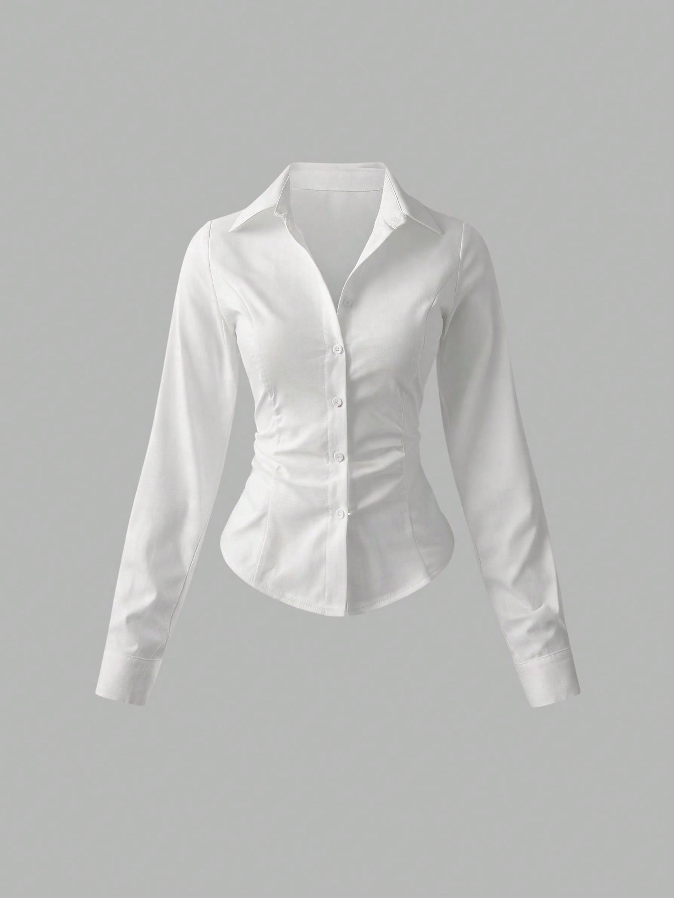 Sweetra Women's Casual Versatile Commuter Solid Color Waist Shirt