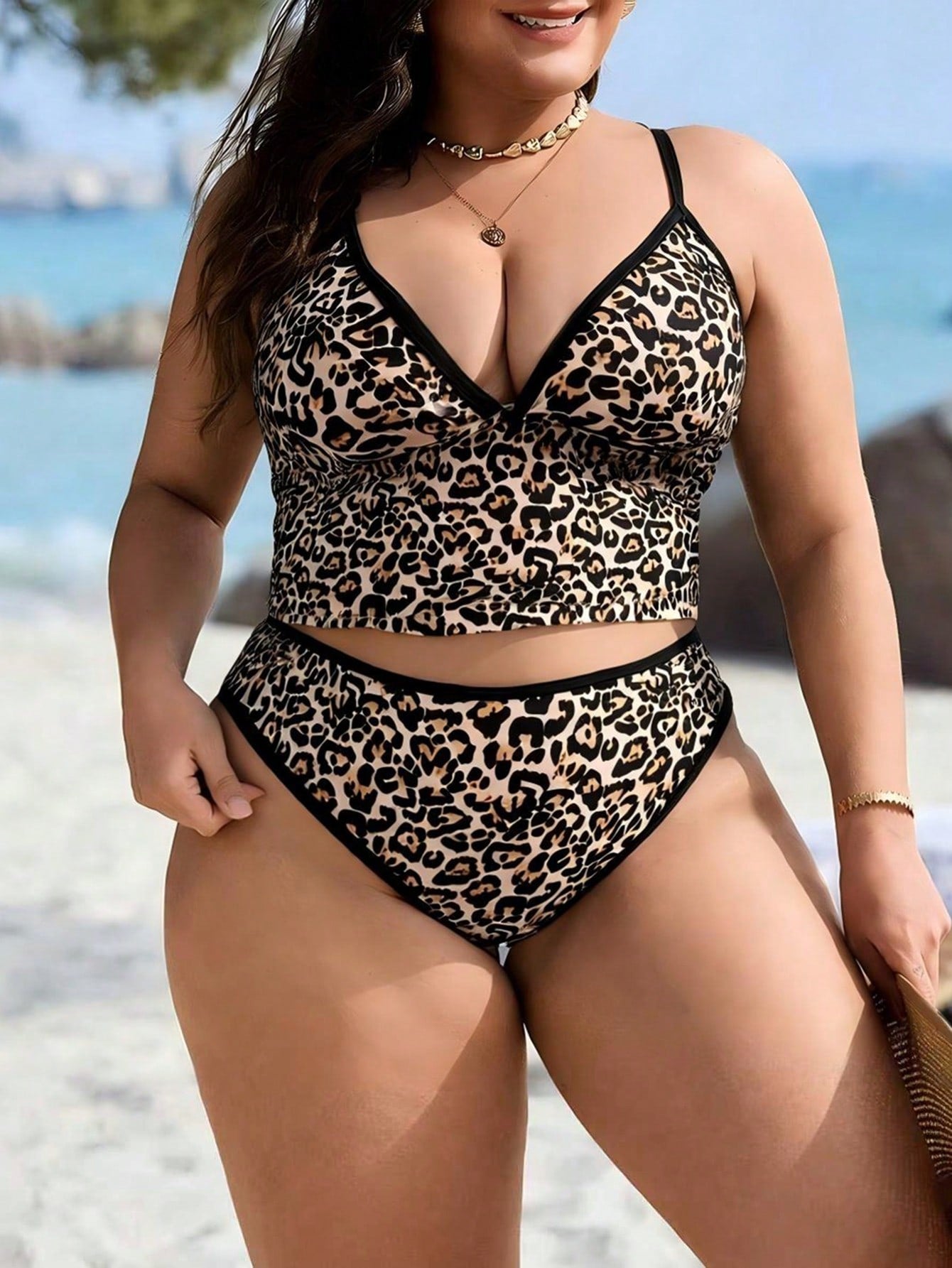 Swim Lushoire Plus Size Women 2-Piece Geometric Print Bikini Swimwear Tie Dye,Summer,Beach,Vacation,Holiday Modest Bow Adjustable Strap High Waist High Leg Opening