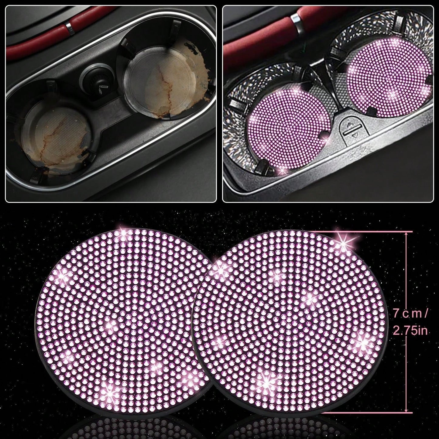 TAIMASI 27-Piece Bling Car Accessories Set- Universal Fit Steering Wheel Covers, License Plate Frames, Phone Holder, Car Fast Charger, Coasters