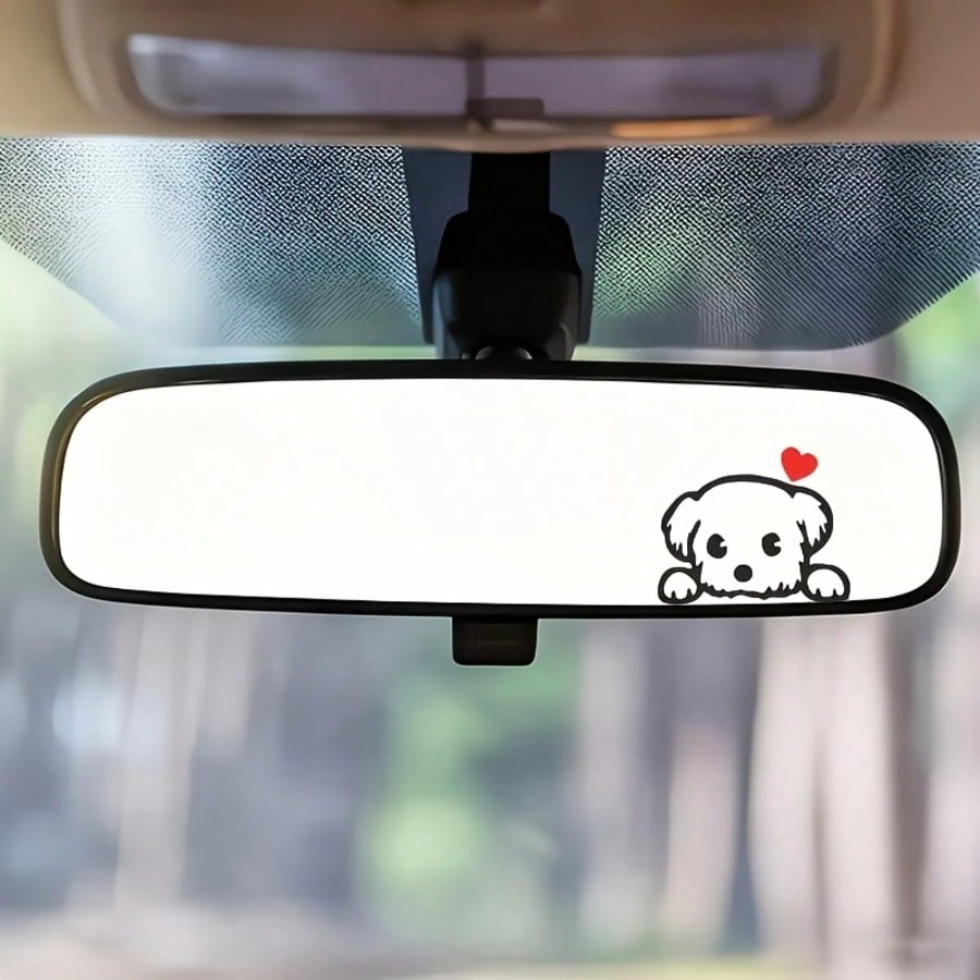 Tiny Cute Dog Silhouette Rear‑View Mirror Sticker, Pet‑Lover Themed Mini Vinyl Decal, Girly Simple Line‑Art Car Interior Accessory