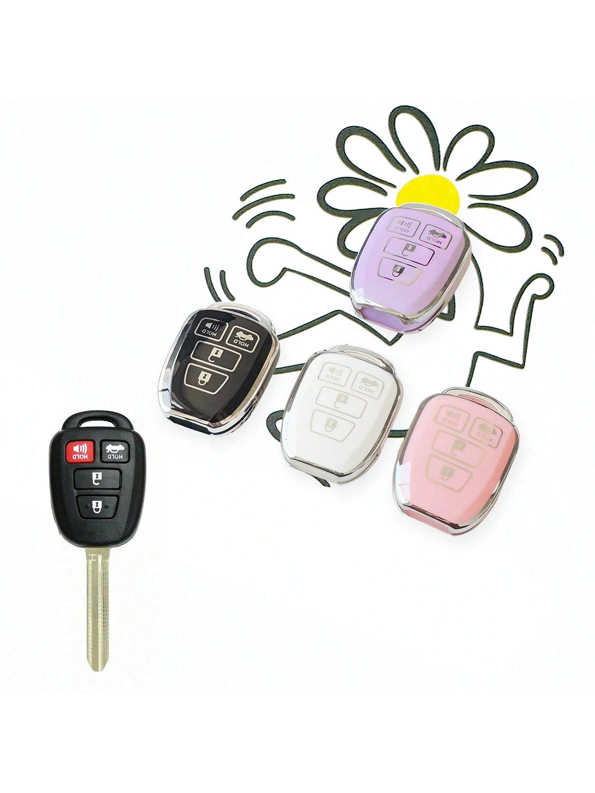 TPU Car Key Case Fit For Toyota Prius RAV4 Camry Corolla 2014 2015 2016 2017 Shell FOB Bag Key Chain Key Protector Accessories