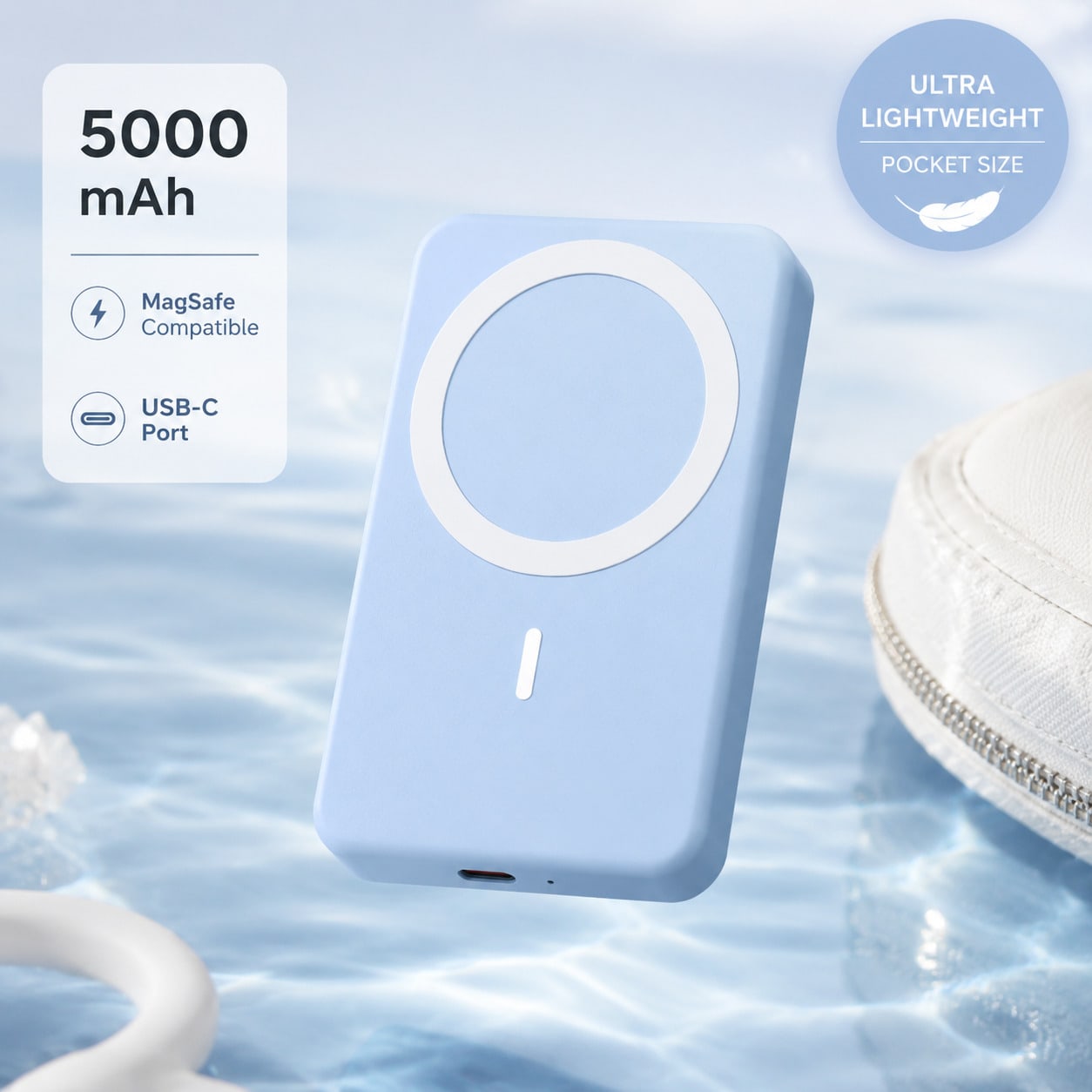 Travel Essentials 5000mAh Magnetic Wireless Power Bank 22.5W Wired Fast Charging 15W Wireless Charging Slim Compact Lightweight Portable Charger Strong Magnetic Suction Precise Alignment Cable Free Ph