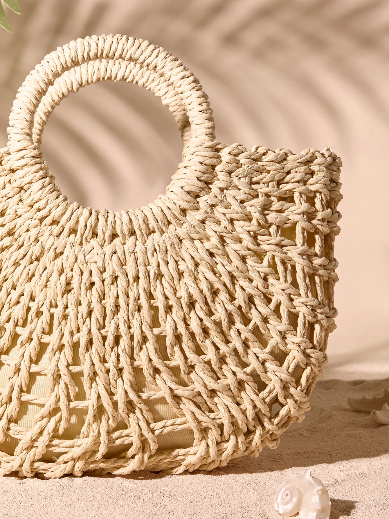 Tropiscape 1pc Semi-Circular Hollow Out Tote Bag- Fashionable Beach Vacation Straw Woven Bag, Vacation Bag For Summer, Holiday Essentials, Perfect For Travel, Vacation, Holiday & Beach, Perfect For B