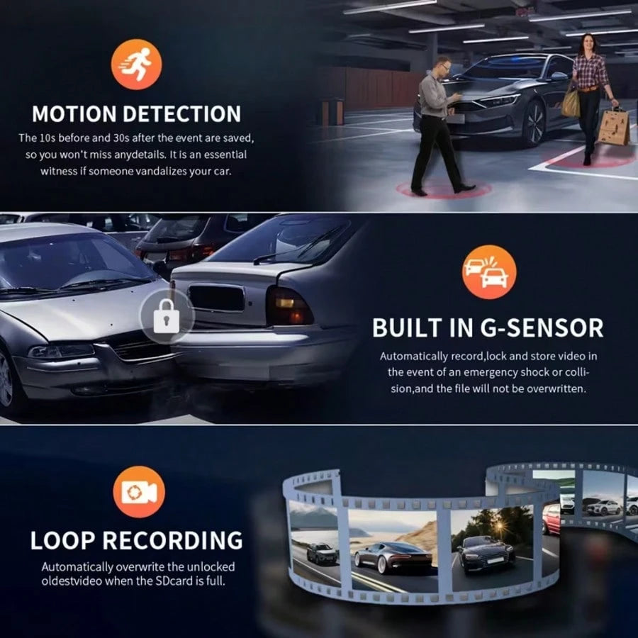 Two/Triple Camera Dash Cam- Infrared Night Vision, 1080P Front And 720P Rear,170° Wide Angle & Built-In Audio- Optional 32GB Card, Loop Recording, G-Sensor- Perfect Vehicle Safety Camera 24 Hours P