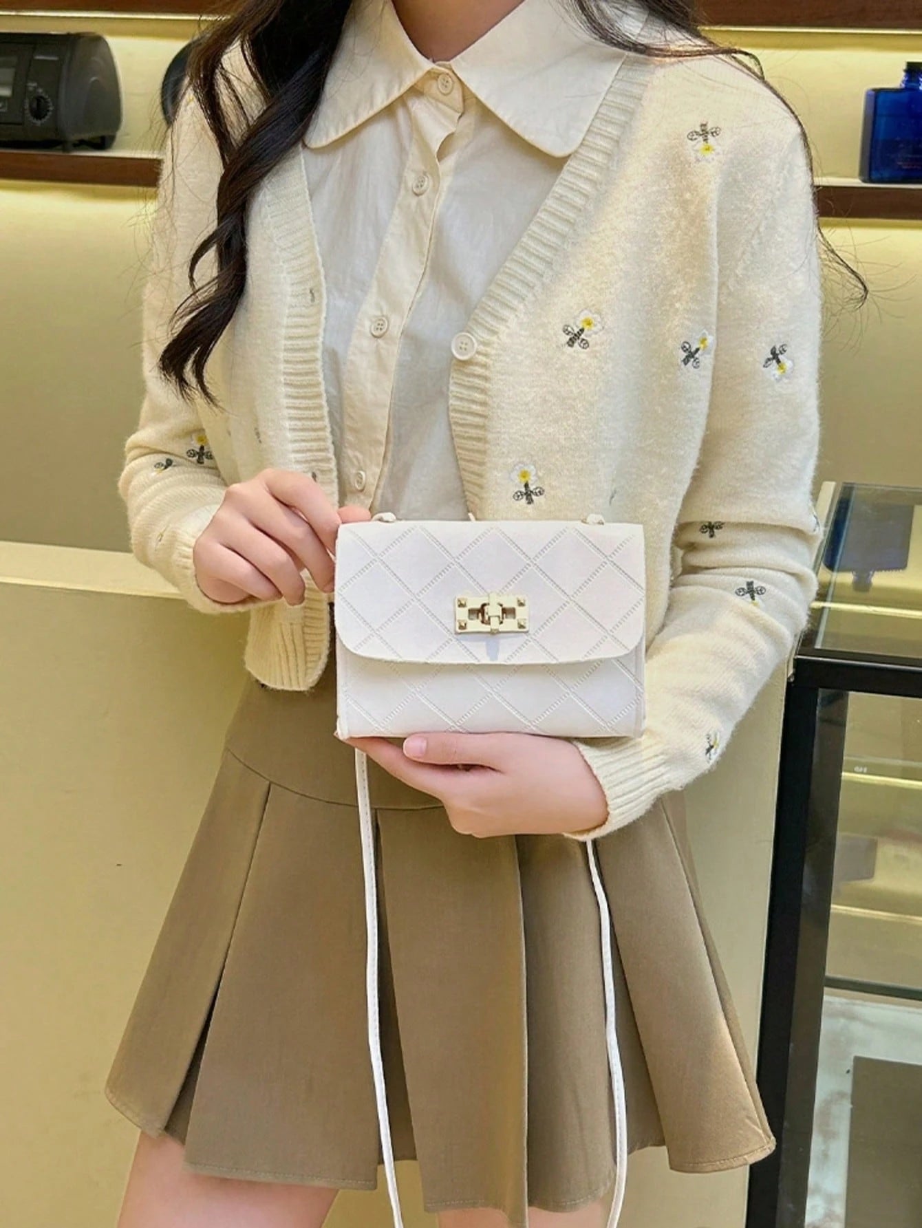 Women's Fashion Minimalist Rhombus Mini Square Bag, Embossed PU Leather With Metal Clasp- Casual Crossbody/Shoulder Bag