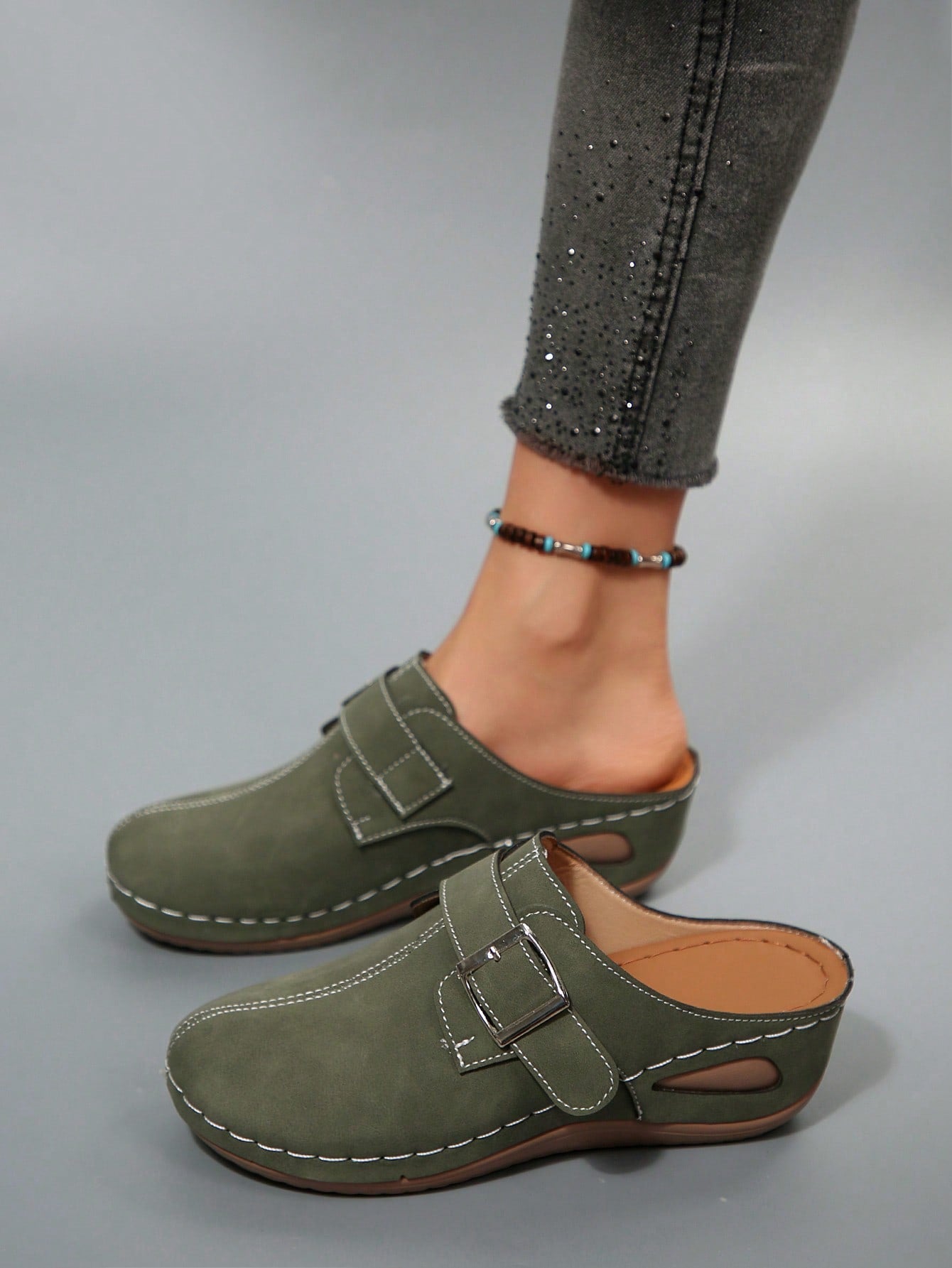 Women's Fashion New Wedge Heel Thick Sole Closed Toe Mule Slides, Lightweight Comfortable Soft Bottom Slippers For Home And Walking, Spring And Autumn