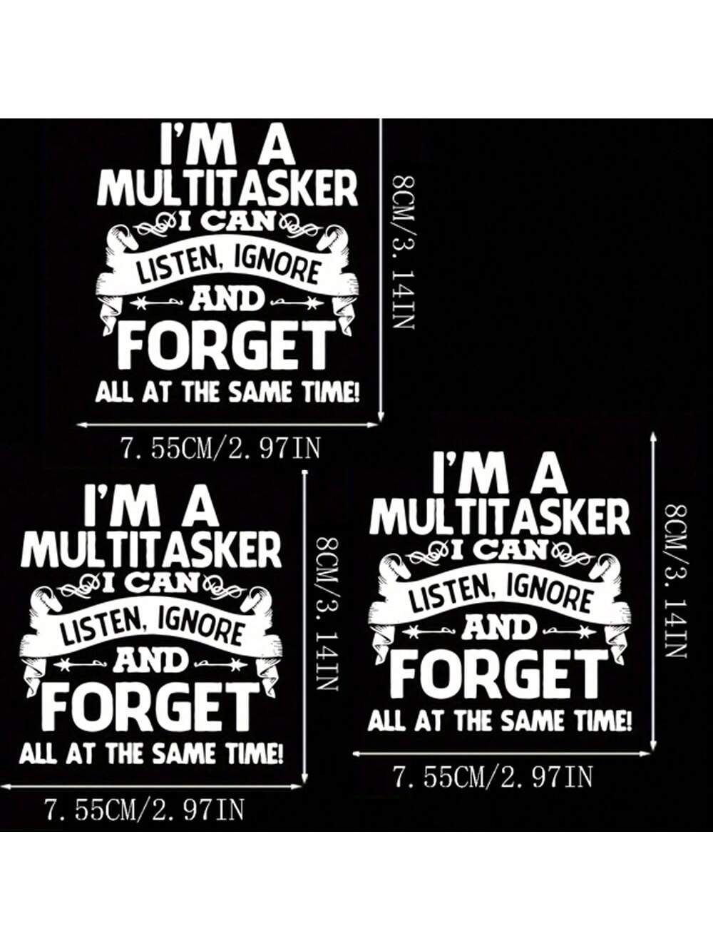 1/2/3pcs Humorous Multitasking Quote Vinyl Iron-On Transfer Decals, Mixed Color Durable Heat Press Patches For DIY T-Shirts, Sweaters, Jeans, Fashion Backpacks- Personalized Style With Easy Applicati