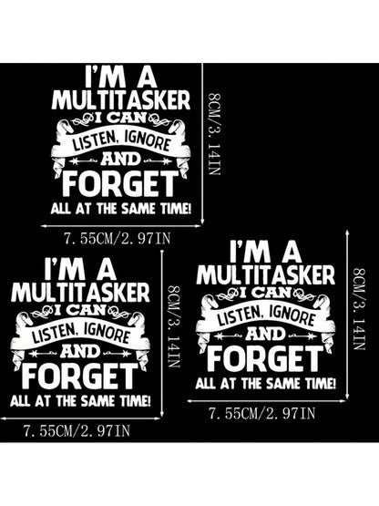 1/2/3pcs Humorous Multitasking Quote Vinyl Iron-On Transfer Decals, Mixed Color Durable Heat Press Patches For DIY T-Shirts, Sweaters, Jeans, Fashion Backpacks- Personalized Style With Easy Applicati