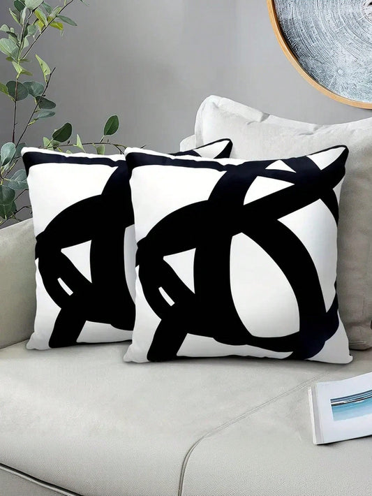 1/2/4pcs Abstract Geometric Black And White Throw Pillow Covers- Modern Style, Hand Wash Only, Polyester Material, Multiple Sizes Available, Suitable For Sofa, Bed, Indoor/Outdoor Decor, Sofa Cushion