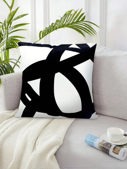 1/2/4pcs Abstract Geometric Black And White Throw Pillow Covers- Modern Style, Hand Wash Only, Polyester Material, Multiple Sizes Available, Suitable For Sofa, Bed, Indoor/Outdoor Decor, Sofa Cushion
