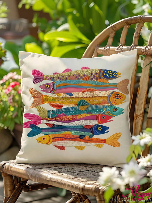 1/2/4pcs Colorful Sardine Fish Illustration Pillow Cover, 100% Polyester Peach Skin Fabric, Single-Sided Printed Decorative Sofa Chair Home Decor Cushion Cover