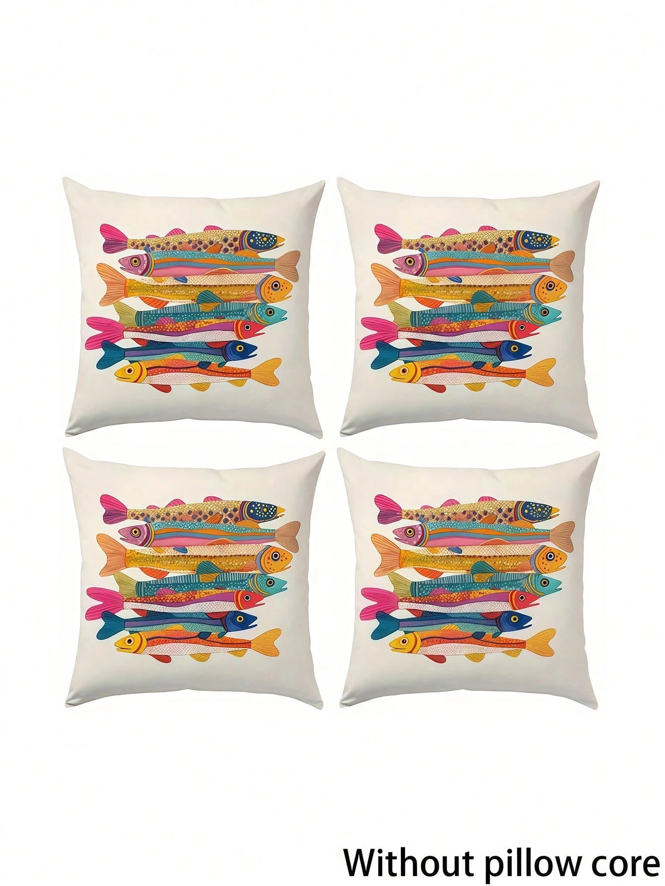 1/2/4pcs Colorful Sardine Fish Illustration Pillow Cover, 100% Polyester Peach Skin Fabric, Single-Sided Printed Decorative Sofa Chair Home Decor Cushion Cover