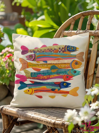 1/2/4pcs Colorful Sardine Fish Illustration Pillow Cover, 100% Polyester Peach Skin Fabric, Single-Sided Printed Decorative Sofa Chair Home Decor Cushion Cover