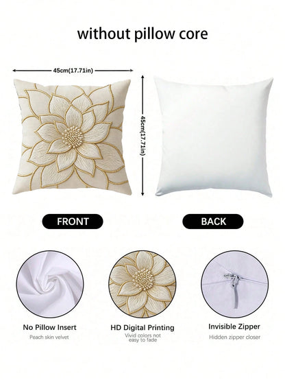 1/2/4pcs Luxury Dahlia Lightweight Decorative Pillow Covers, Modern Minimalist Style Single-Sided 2D Print Pillow Covers (Pillow Insert Not Included), Suitable For Indoor Living Room Sofa Bedroom Outd
