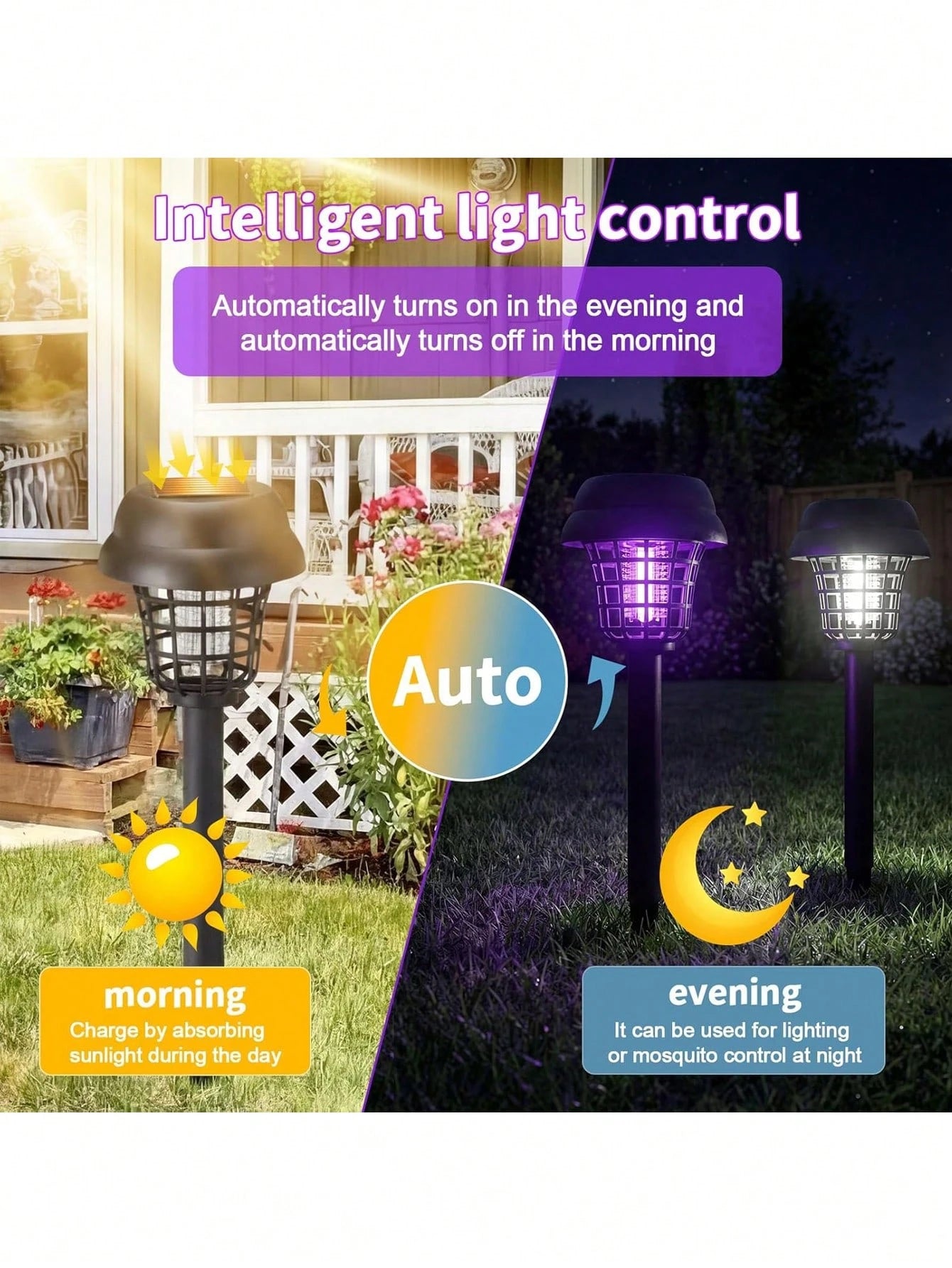1/2/4pcs Solar Mosquito Killer, UV Mosquito Lamp, Outdoor Mosquito Trap Dual-Use Garden Lawn Stake Light, Suitable For Garden, Patio, Lawn And Backyard