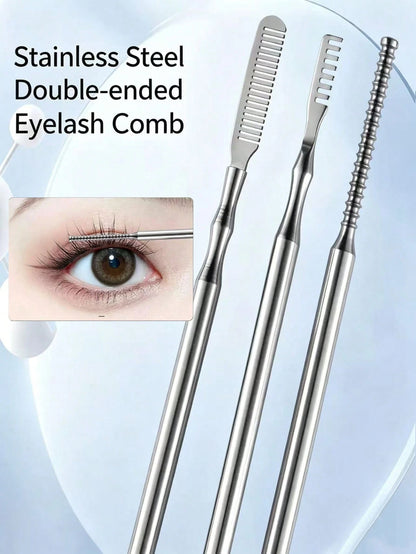 1/2 PCS Heat Curling Eyelash Tools, Stainless Steel Double-Tipped Eyelash Comb, Assistant Comb For Eyelash Bridging By Professional Eyebrow Artists For Organizing Eyelash Curling Rods, Essential Eyela