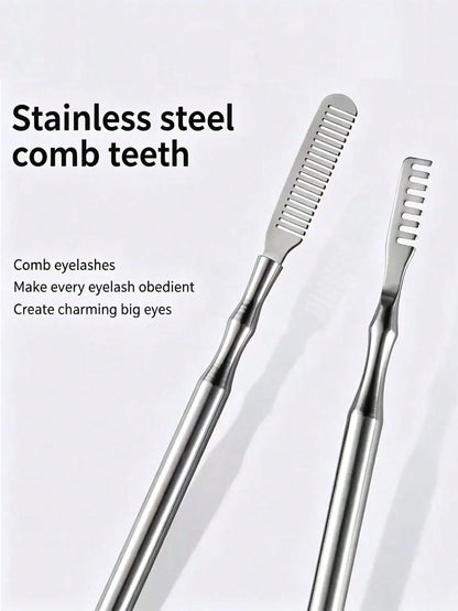 1/2 PCS Heat Curling Eyelash Tools, Stainless Steel Double-Tipped Eyelash Comb, Assistant Comb For Eyelash Bridging By Professional Eyebrow Artists For Organizing Eyelash Curling Rods, Essential Eyela