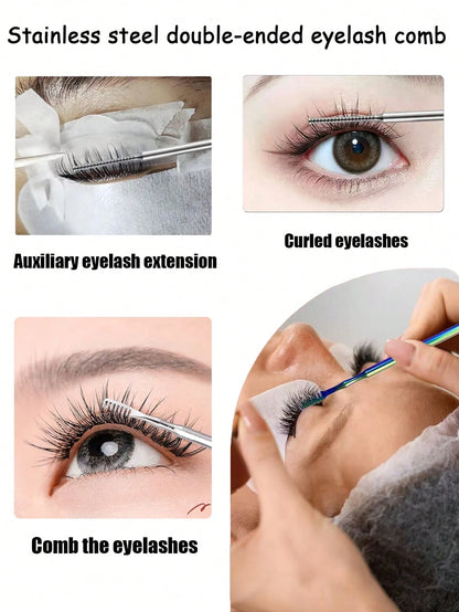 1/2 PCS Heat Curling Eyelash Tools, Stainless Steel Double-Tipped Eyelash Comb, Assistant Comb For Eyelash Bridging By Professional Eyebrow Artists For Organizing Eyelash Curling Rods, Essential Eyela