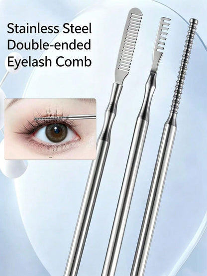 1/2 PCS Heat Curling Eyelash Tools, Stainless Steel Double-Tipped Eyelash Comb, Assistant Comb For Eyelash Bridging By Professional Eyebrow Artists For Organizing Eyelash Curling Rods, Essential Eyela
