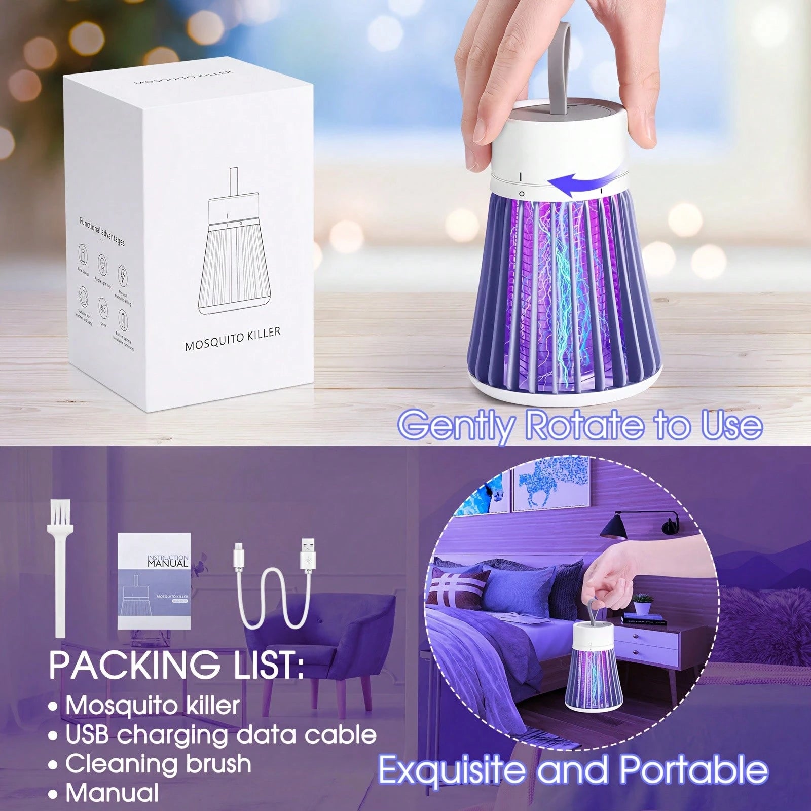 1/2PCS Bug Catcher, Mosquito Catcher, USB Electric Radiation-Free LED Silent Bed Bug Insect Killer Lamp, Suitable For Indoor Mosquitoes, Insects, Fruit Flies, Comes With A Small Brush
