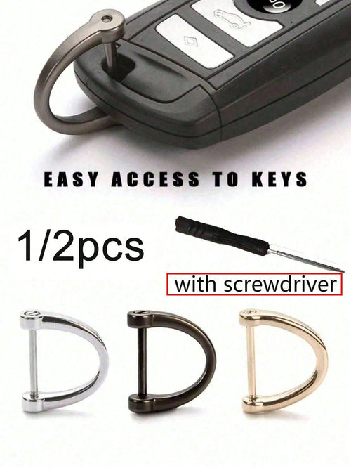 1/2pcs D-Ring Screw Detachable Buckle, Suitable For Car Key Chain, Metal Key Chain Zinc Alloy Accessories, Semi-Circle D-Ring, Horseshoe-Shaped Buckle, Detachable Luggage Pendant