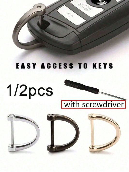 1/2pcs D-Ring Screw Detachable Buckle, Suitable For Car Key Chain, Metal Key Chain Zinc Alloy Accessories, Semi-Circle D-Ring, Horseshoe-Shaped Buckle, Detachable Luggage Pendant
