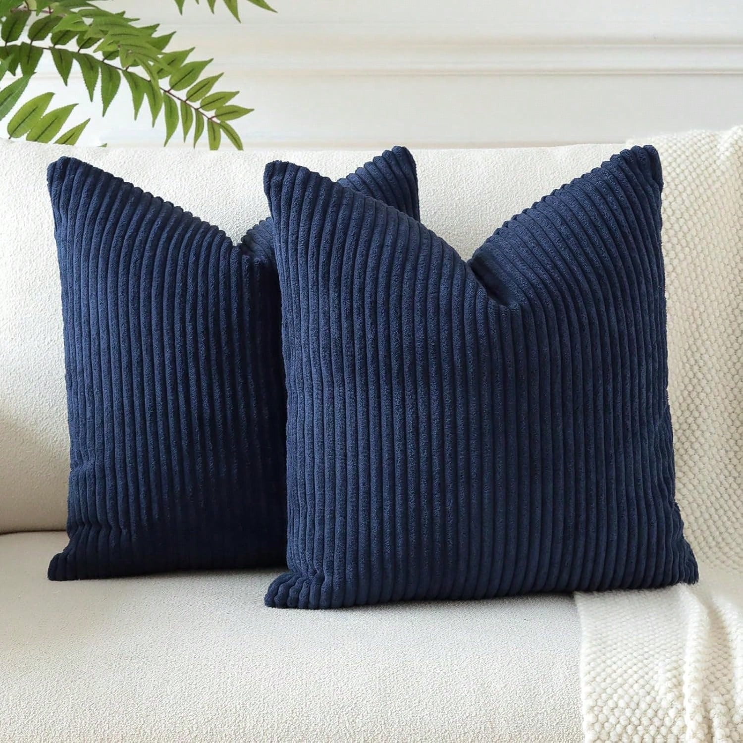 1/2pcs Decorative Pillow Case Cover Set, Navy Blue Corduroy Stripe Pattern, Suitable For Sofa, Living Room, Office Decor