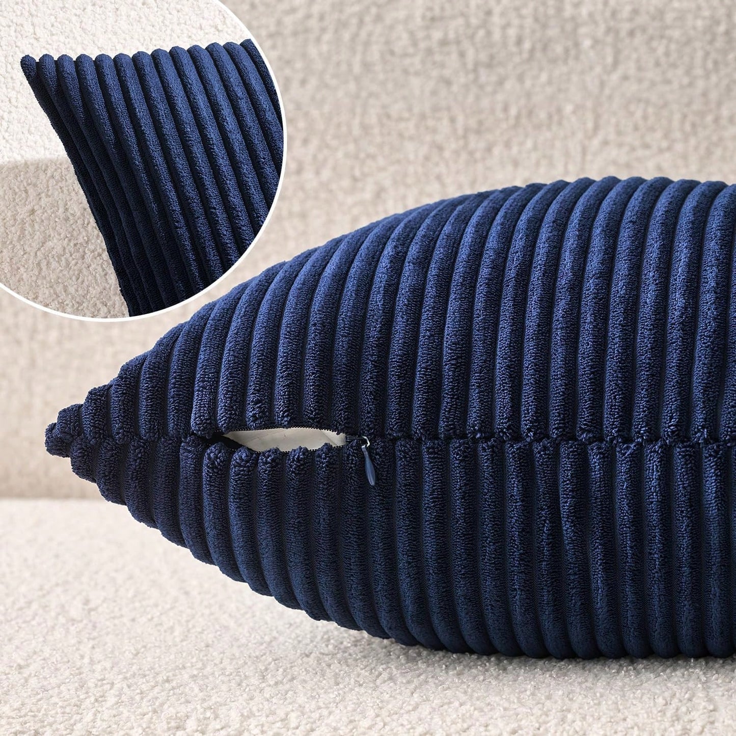 1/2pcs Decorative Pillow Case Cover Set, Navy Blue Corduroy Stripe Pattern, Suitable For Sofa, Living Room, Office Decor