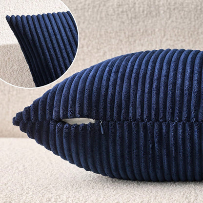 1/2pcs Decorative Pillow Case Cover Set, Navy Blue Corduroy Stripe Pattern, Suitable For Sofa, Living Room, Office Decor
