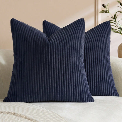 1/2pcs Decorative Pillow Case Cover Set, Navy Blue Corduroy Stripe Pattern, Suitable For Sofa, Living Room, Office Decor