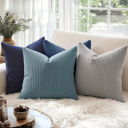 1/2pcs Decorative Pillow Case Cover Set, Navy Blue Corduroy Stripe Pattern, Suitable For Sofa, Living Room, Office Decor