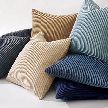 1/2pcs Decorative Pillow Case Cover Set, Navy Blue Corduroy Stripe Pattern, Suitable For Sofa, Living Room, Office Decor
