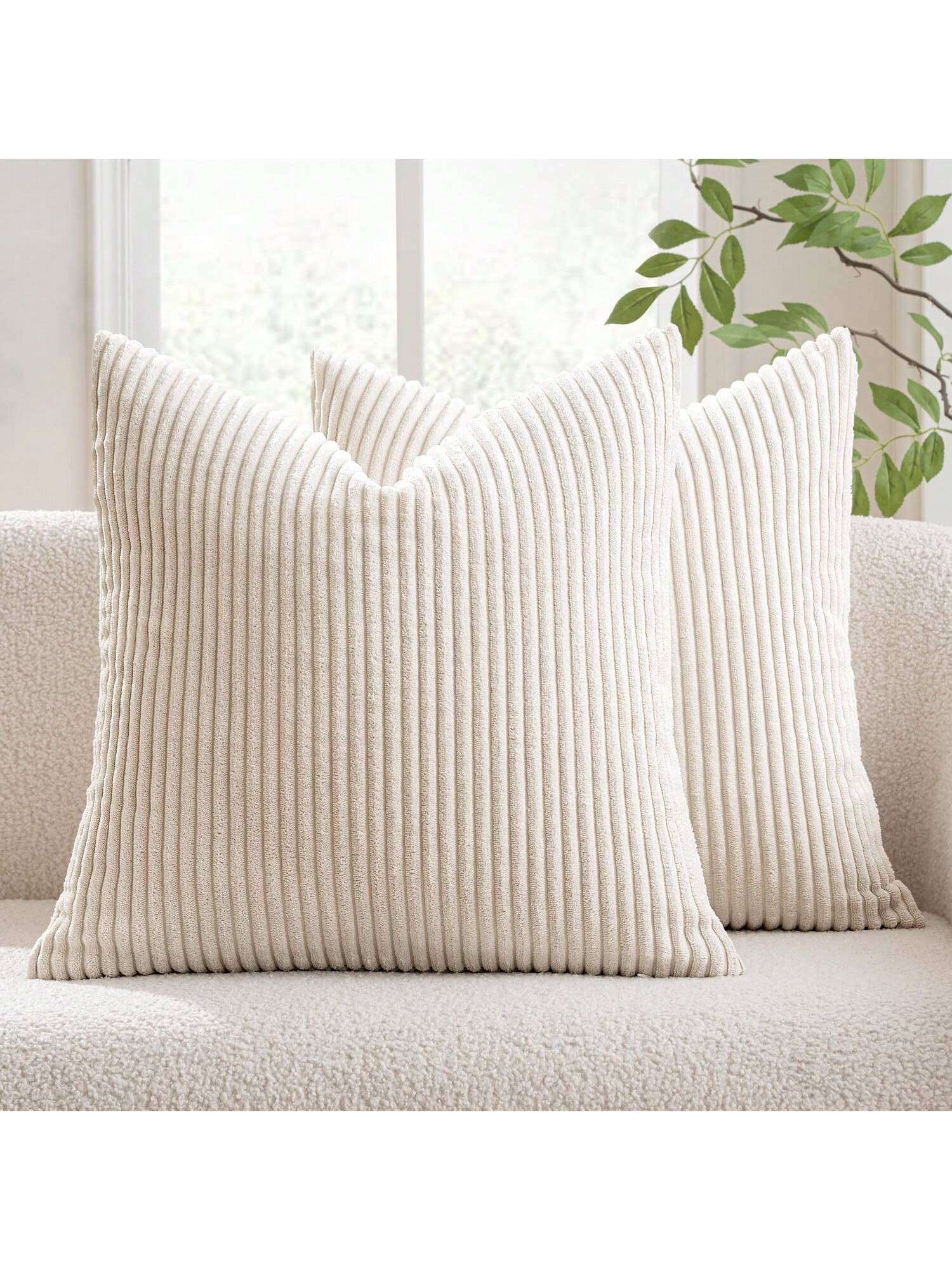 1/2pcs Decorative Pillow Case Cover Set, Navy Blue Corduroy Stripe Pattern, Suitable For Sofa, Living Room, Office Decor