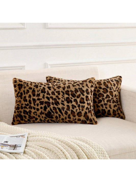 1/2pcs Farmhouse Leopard Print Pillowcase, Fashionable Faux Fur Rectangular Double-Sided Pillowcase, Leopard Print Sofa Cushion Cover, Home Decor (Pillow Insert Not Included)