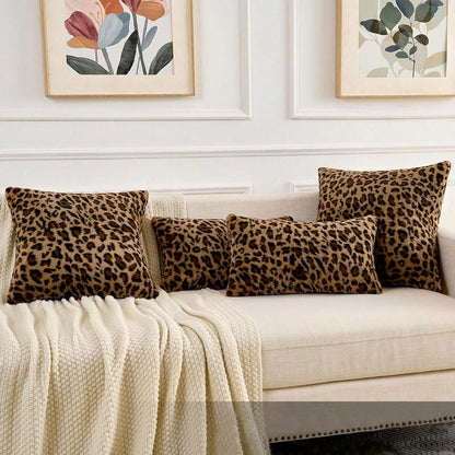 1/2pcs Farmhouse Leopard Print Pillowcase, Fashionable Faux Fur Rectangular Double-Sided Pillowcase, Leopard Print Sofa Cushion Cover, Home Decor (Pillow Insert Not Included)