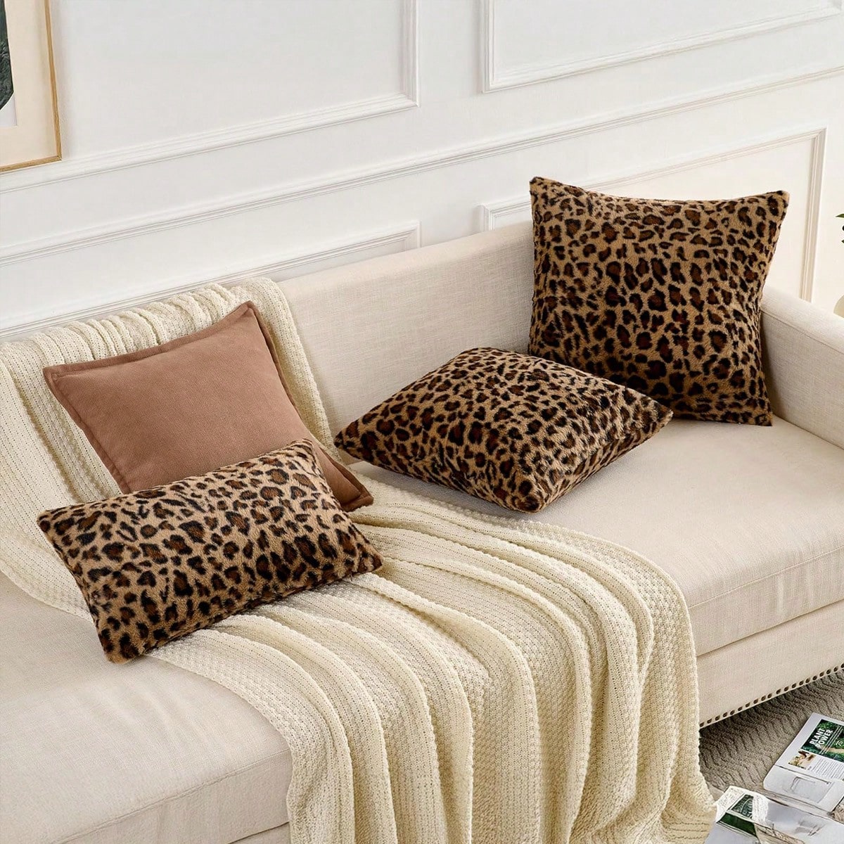 1/2pcs Farmhouse Leopard Print Pillowcase, Fashionable Faux Fur Rectangular Double-Sided Pillowcase, Leopard Print Sofa Cushion Cover, Home Decor (Pillow Insert Not Included)