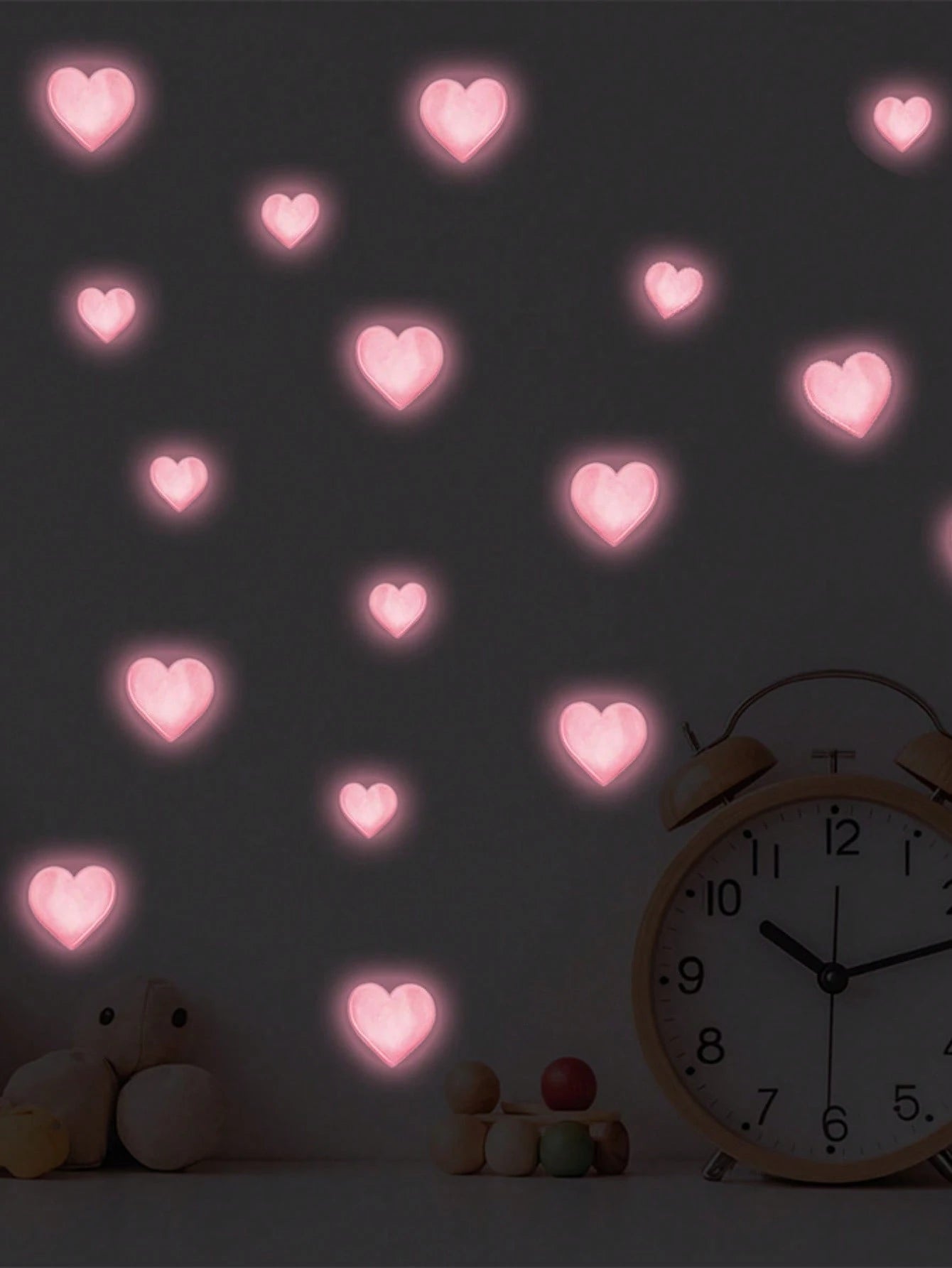 1/2pcs Glow-In-The-Dark Pink Heart Wall Stickers, Self-Adhesive Pastel Decorative Vinyl Rooms And Cozy Home Decor, Heart Bedroom Decor, Aesthetic Room