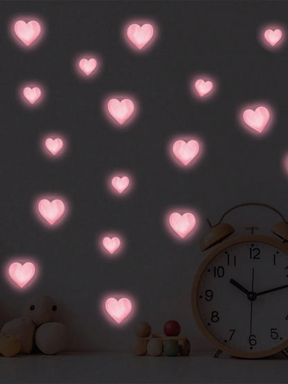 1/2pcs Glow-In-The-Dark Pink Heart Wall Stickers, Self-Adhesive Pastel Decorative Vinyl Rooms And Cozy Home Decor, Heart Bedroom Decor, Aesthetic Room
