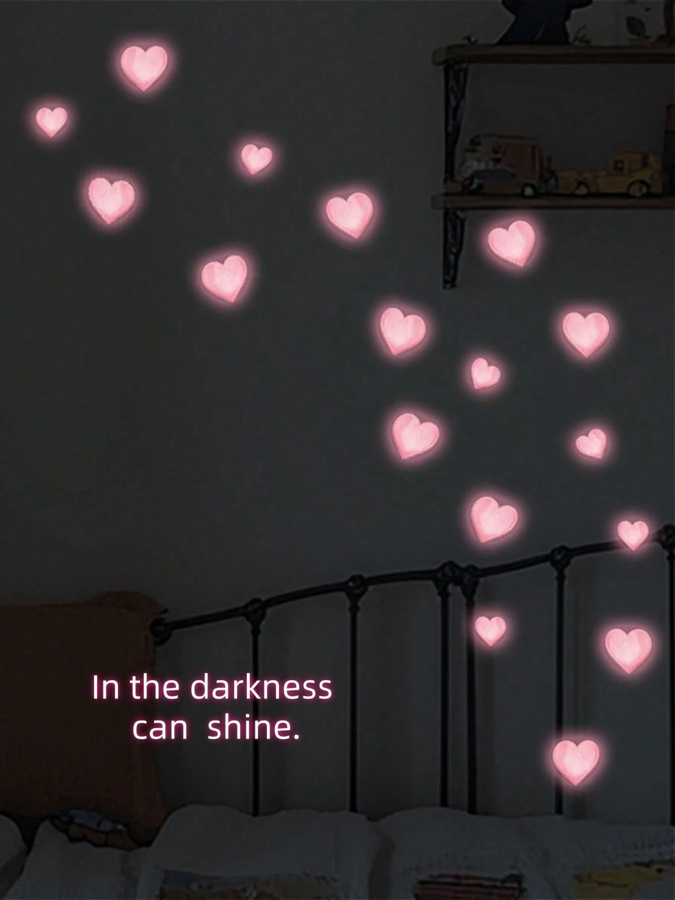 1/2pcs Glow-In-The-Dark Pink Heart Wall Stickers, Self-Adhesive Pastel Decorative Vinyl Rooms And Cozy Home Decor, Heart Bedroom Decor, Aesthetic Room