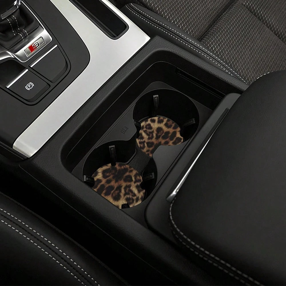 1/2pcs Leopard Print Car Cup Holder Set- Vehicle Drink Coasters, Sturdy Cup Mats| Ideal For Home Kitchen Decor| Car Interior Accessories| Household Cup Mats| Premium Holiday Gift