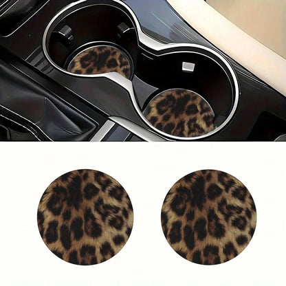 1/2pcs Leopard Print Car Cup Holder Set- Vehicle Drink Coasters, Sturdy Cup Mats| Ideal For Home Kitchen Decor| Car Interior Accessories| Household Cup Mats| Premium Holiday Gift